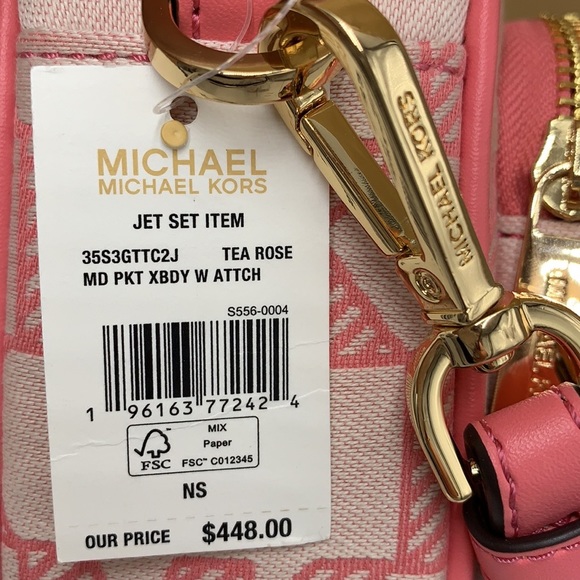 MICHAEL MICHAEL KORS JET SET CROSSBODY BAG TECH ATTACHED HANDBAG PURSE 
Tea Rose - Picture 9 of 16